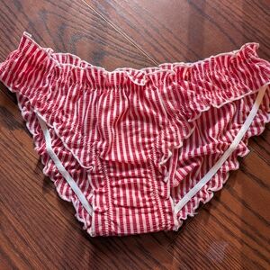 SOLID & STRIPED Red & White Striped Ruffle Swim Bottoms XS